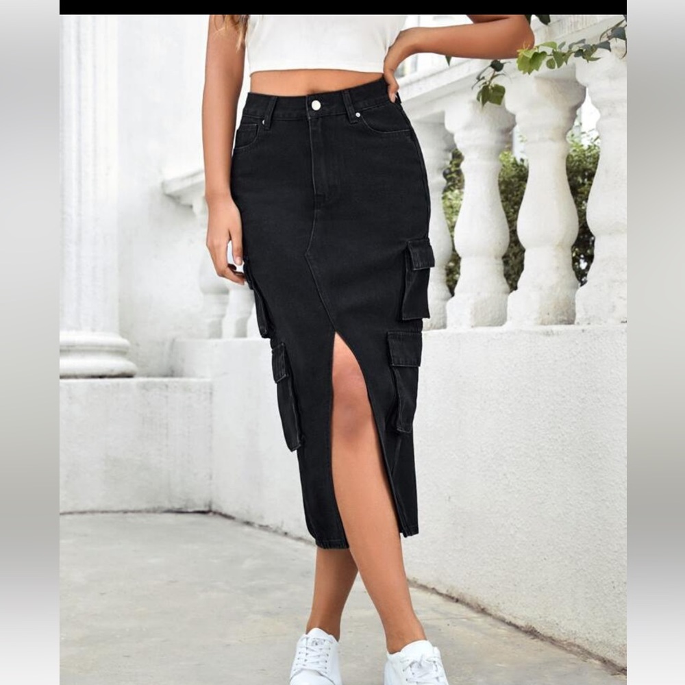 Black denim skirt